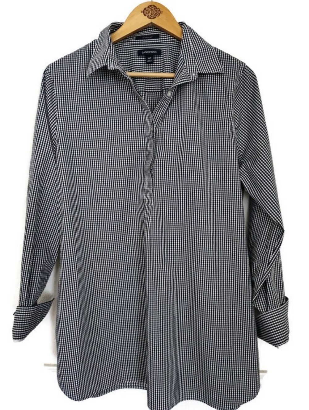 Lands End Black And White Check Tunic Shirt Size 16 T See Measurements